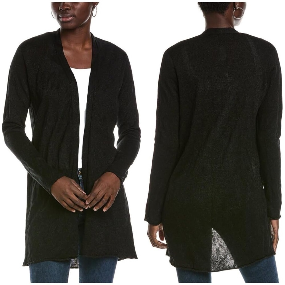 Eileen Fisher Long Cardigan Sweater Black Lightweight Layering Sz L